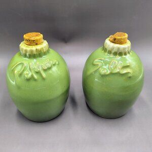 Hull Pottery Avocado Green Drip Glaze Salt and Pepper Shakers S&P Set MCM 1960s